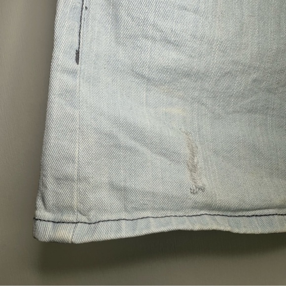So Wear It Declare It Y2K Denim Mini Skirt. Light wash distressed. Size: 9. - Picture 2 of 6